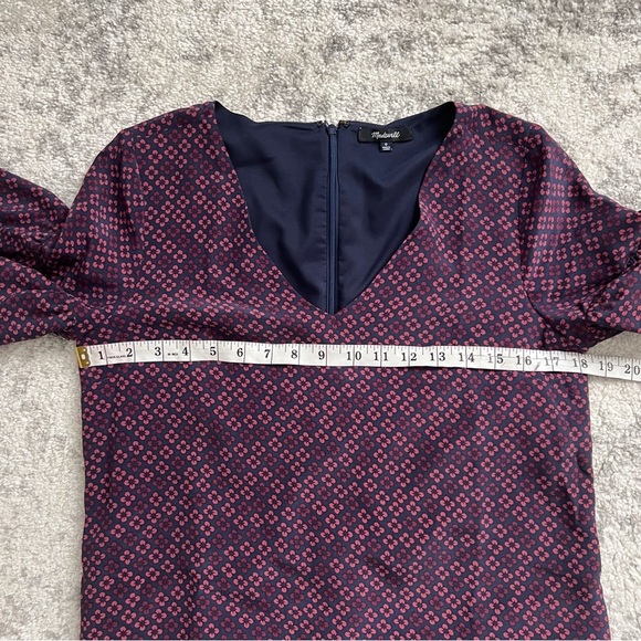 MADEWELL Silk Bell-Sleeve Dress Painted Clover Purple Mini Ruffle Sleeve Size 0 - Picture 6 of 9